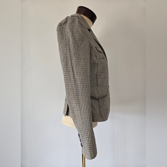 ZARA TRAFALUC herringbone cotton tweed lightweight cream/black/Grey blazer. MED - Picture 5 of 13